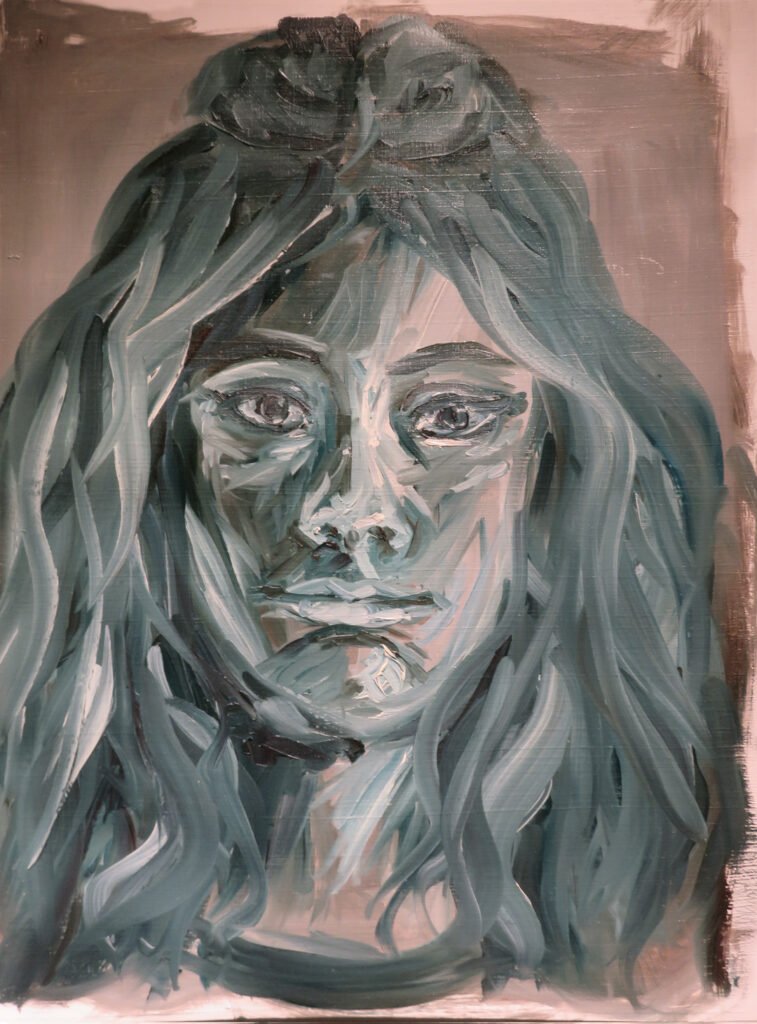 A self-portrait in Prussian blue