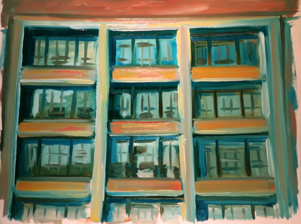 A painting of an abandoned factory